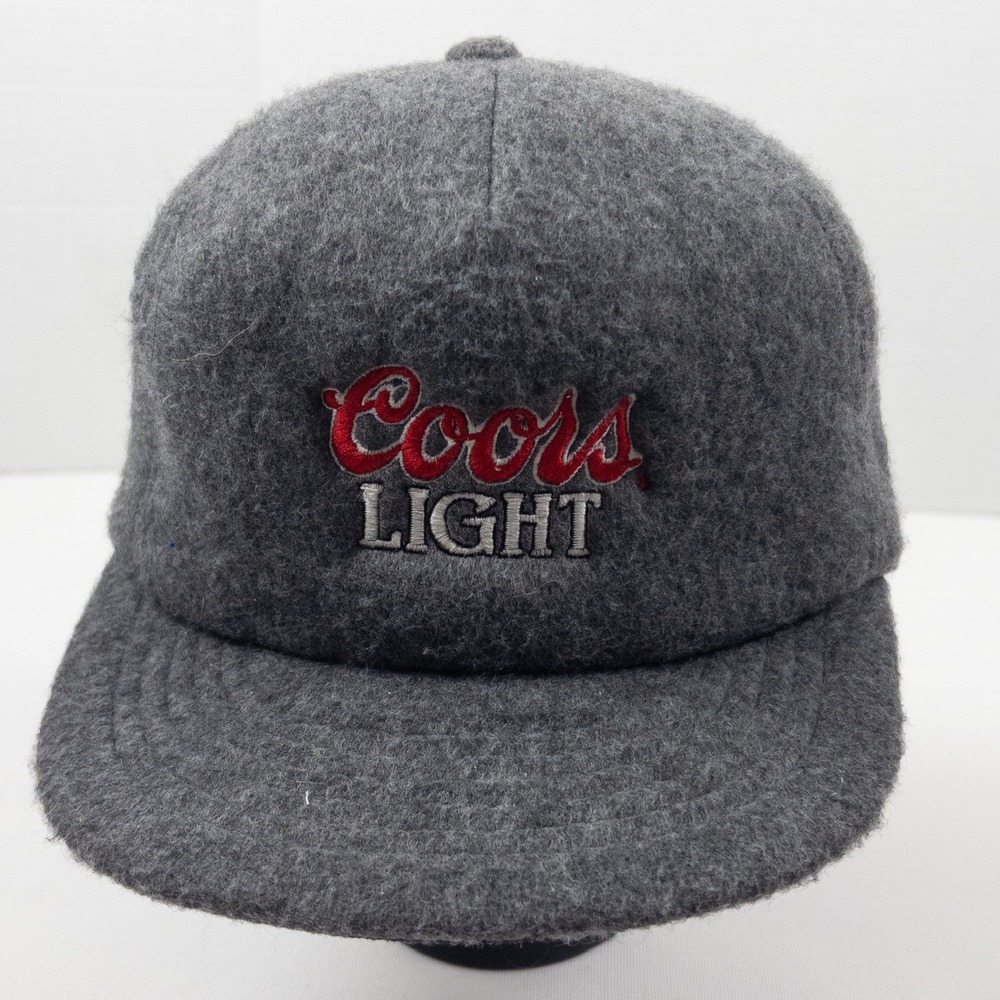 Coors‎ Light Wool Snapback Hat Mens OSFM Gray Fuzzy Fleece Vintage Embroidered